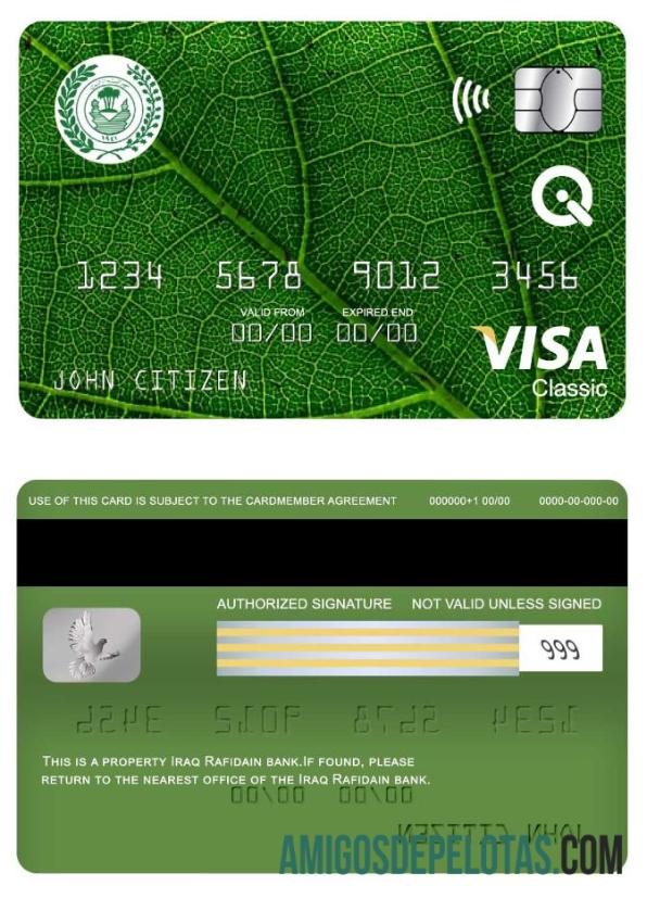 Cartão Visa Classic do Iraque Rafidain Bank exemplo
